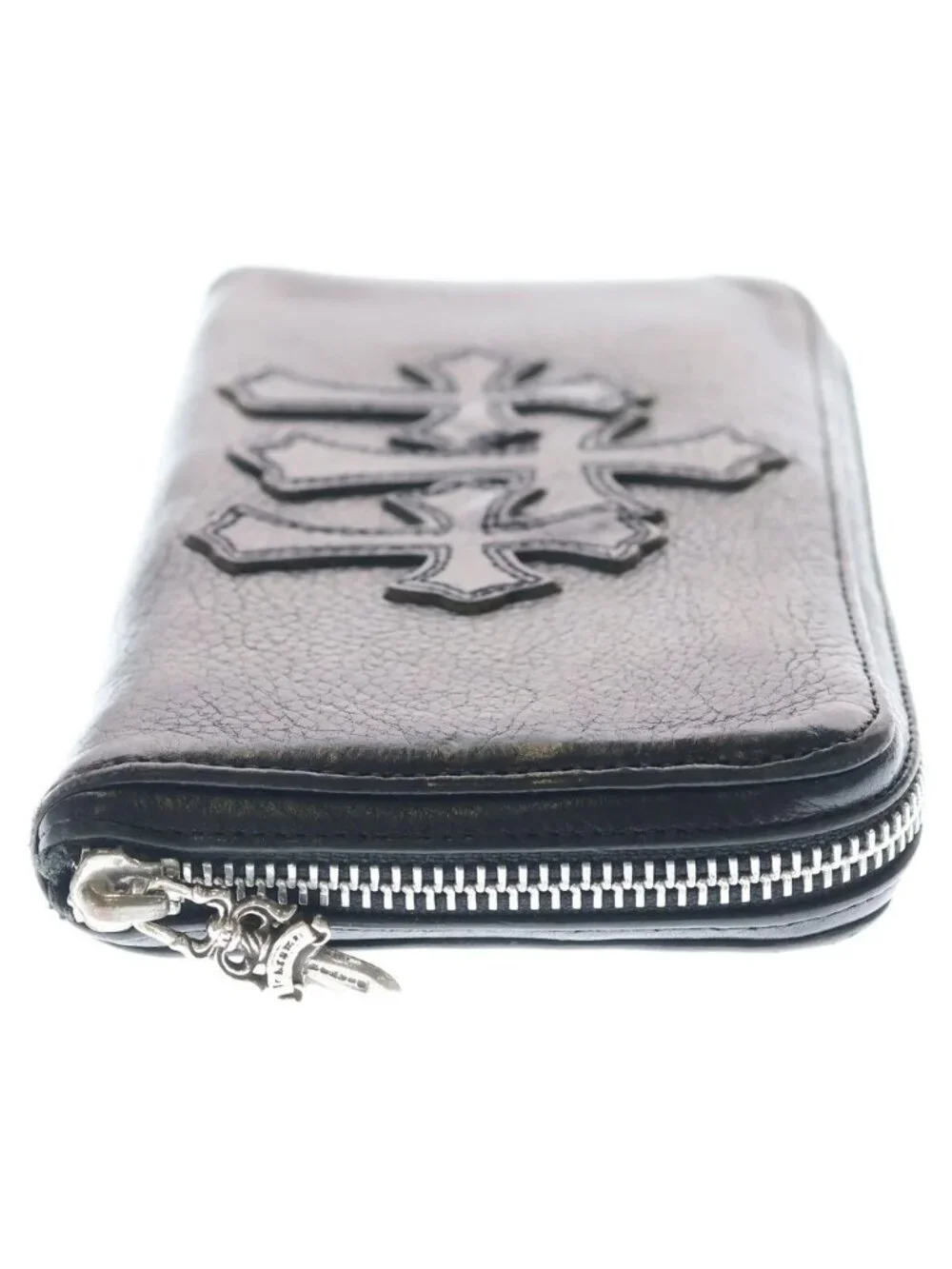 Chrome Hearts Rec Zip 3 Cemetery Cross Patch Zip Around Wallet Black